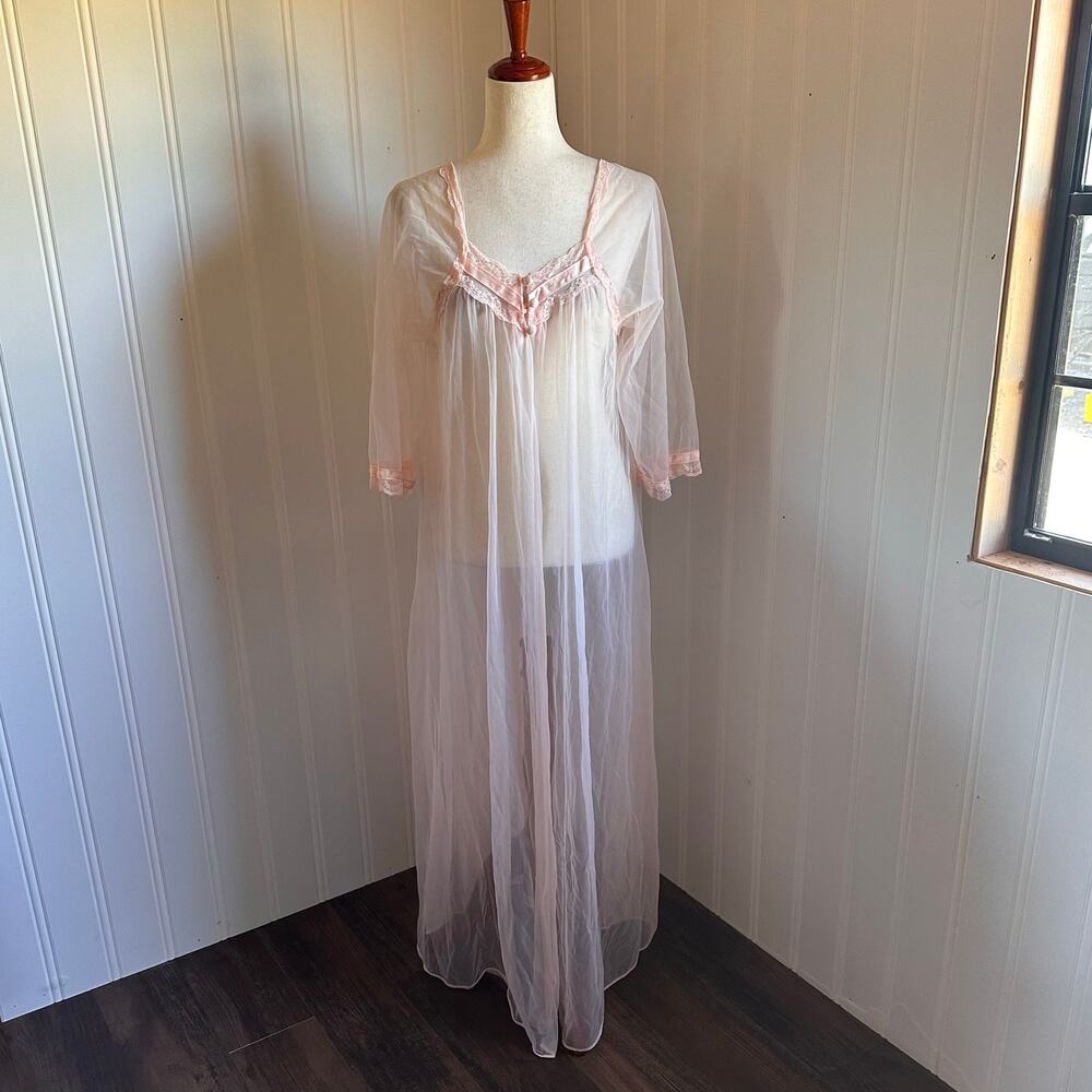 Vintage 50s Regency Pink Sheer Maxi Robe M